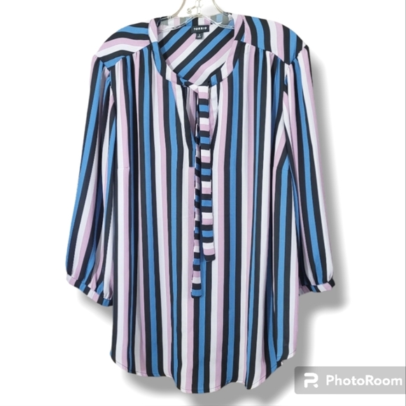 TORRID multi colour striped 3/4 sleeve tunic blouse - Picture 2 of 10